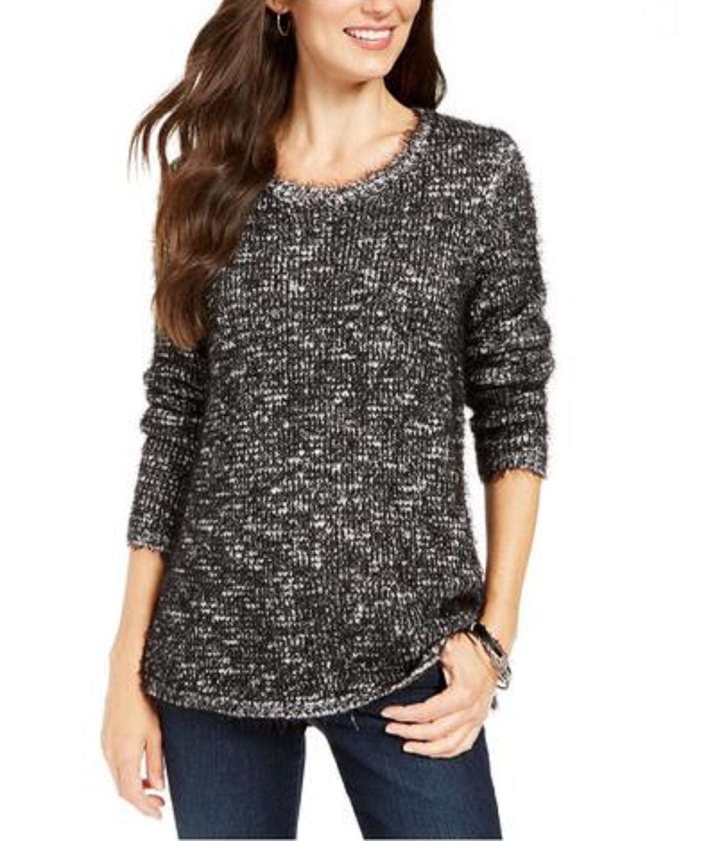 Style & Co Women's Textured Eyelash Sweater Black Size Medium