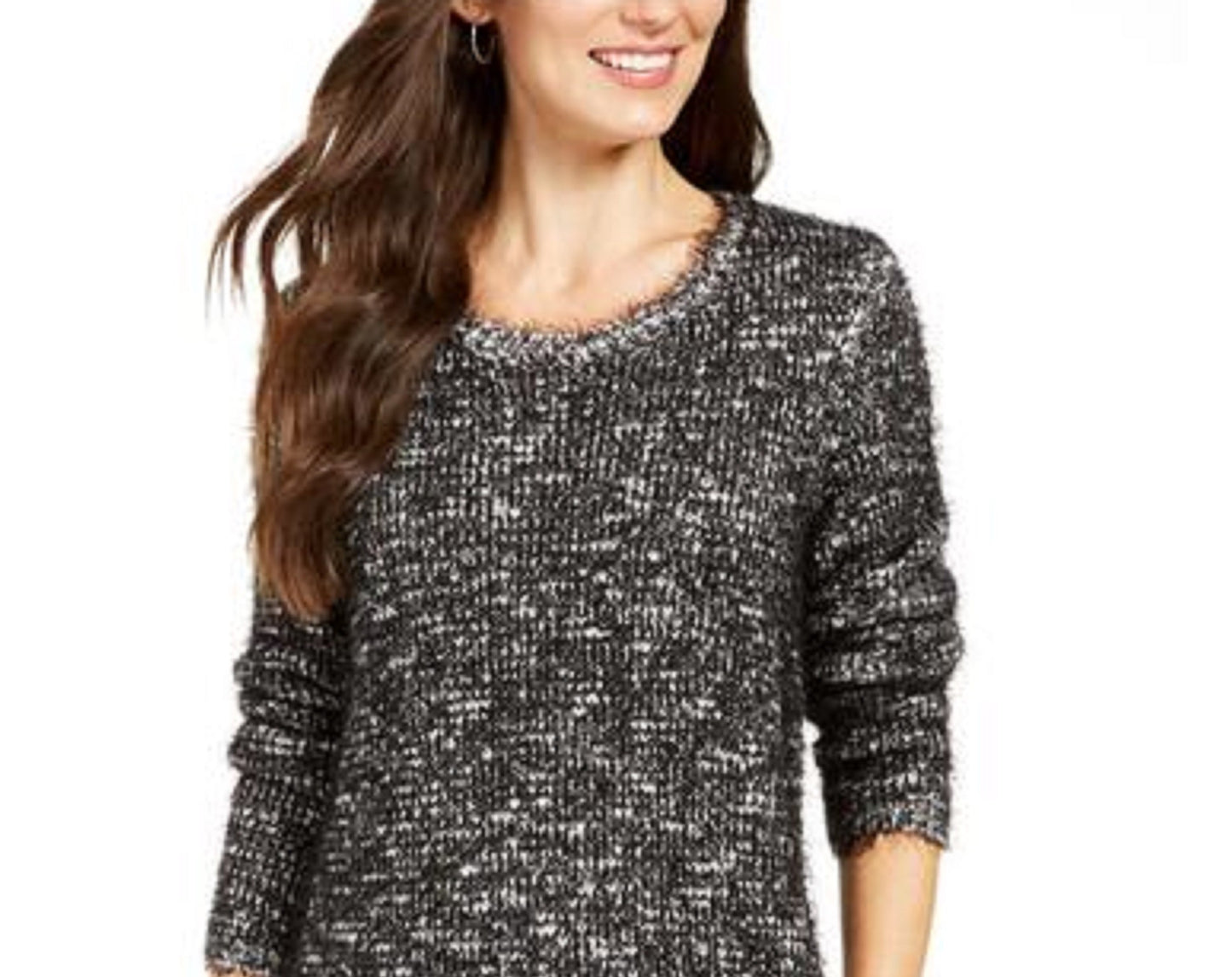 Style & Co Women's Textured Eyelash Sweater Black Size Medium