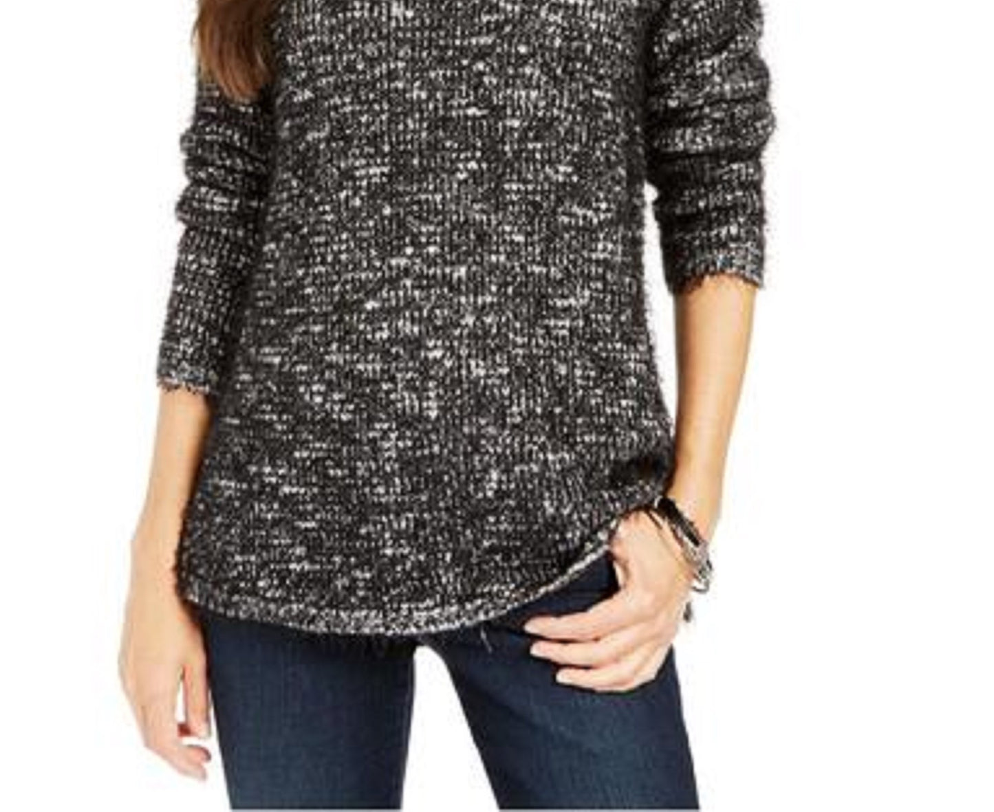 Style & Co Women's Textured Eyelash Sweater Black Size Medium