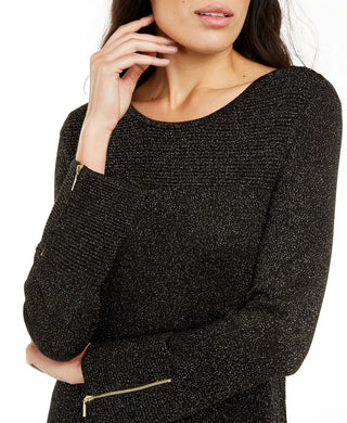 Alfani Women's Glitter-Knit Tunic Sweater Black Size XX Large