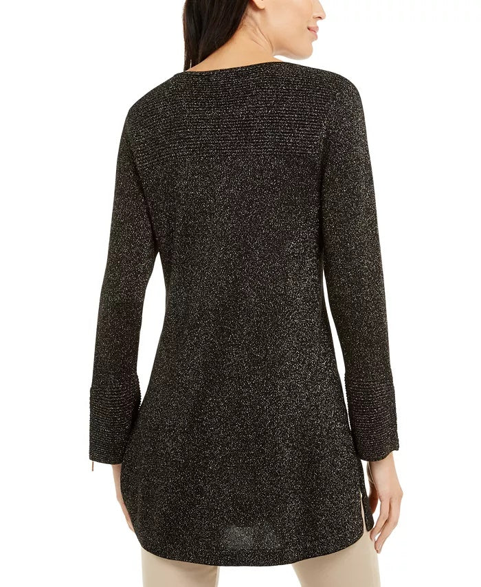 Alfani Women's Glitter-Knit Tunic Sweater Black Size XX Large
