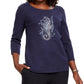 Karen Scott Women's Embellished Seahorse Top  Navy Size Small