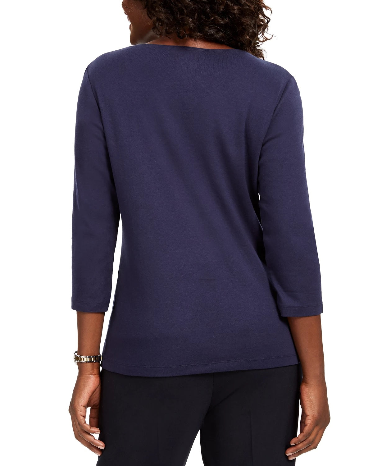 Karen Scott Women's Embellished Seahorse Top  Navy Size Small