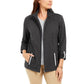 Karen Scott Women's Sport French Terry Ribbon-Trim Jacket Black Size Medium