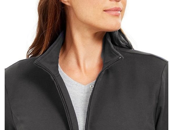 Karen Scott Women's Sport French Terry Ribbon-Trim Jacket Black Size Medium