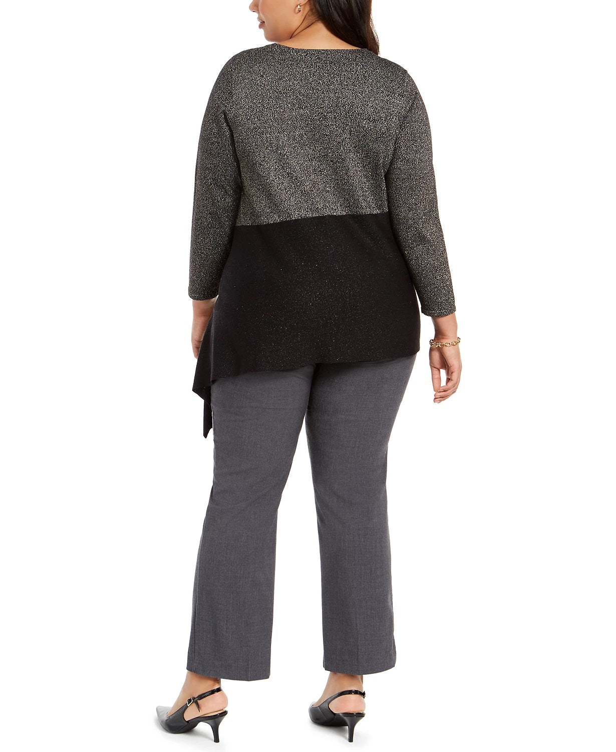 Alfani Women's Colorblocked Asymmetrical Sweater Black Size 1X