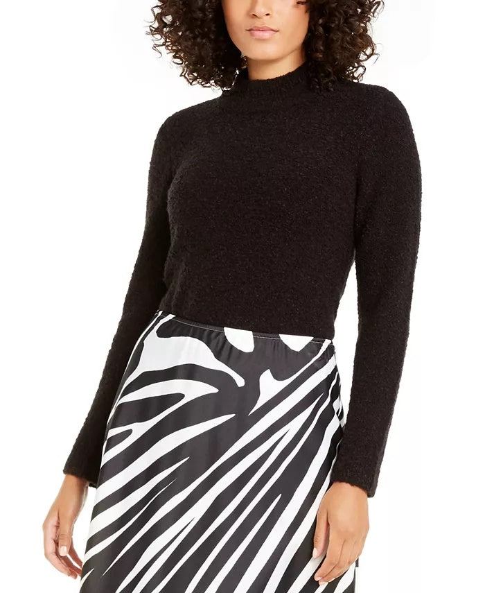 Alfani Women's Mock-Neck Boucle Sweater Black Size Small
