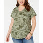 Style & Co Women's Printed V Neck T-Shirt Green Size Medium