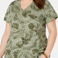 Style & Co Women's Printed V Neck T-Shirt Green Size Medium