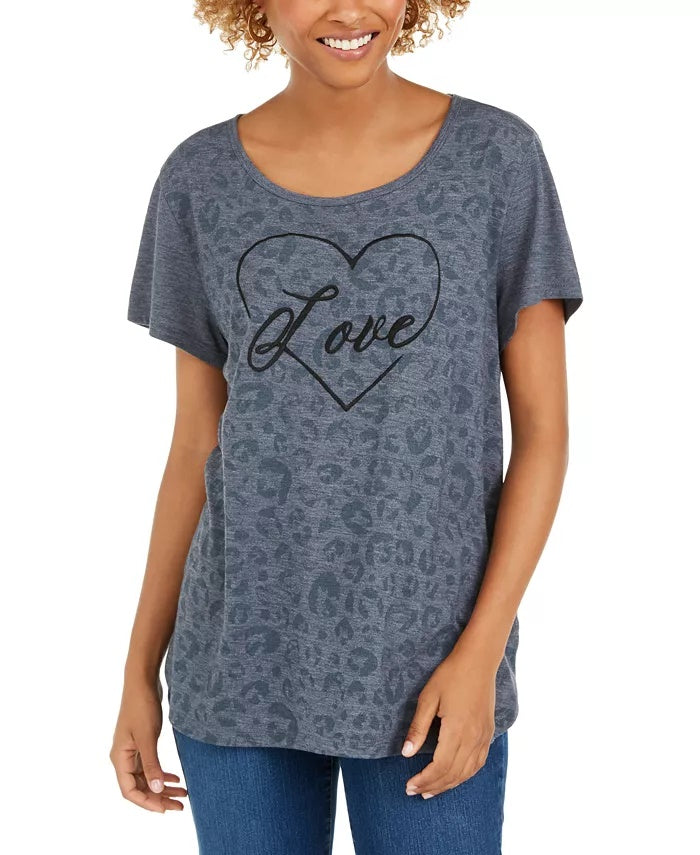 Style & Co Women's Love Graphic T-Shirt Grey Size Medium