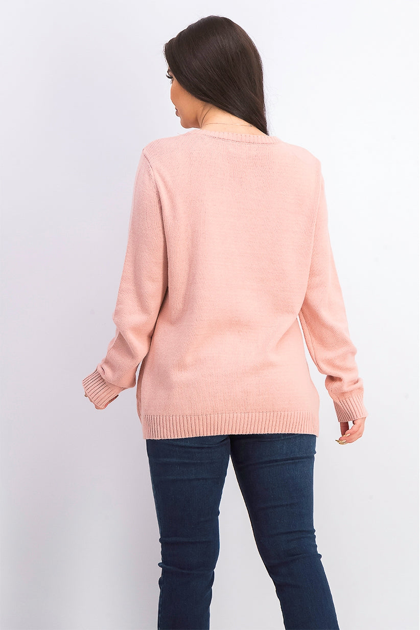 Karen Scott Women's Snowflake Applique Sweater Pink Size XX Large