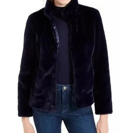 Maison Jules Women's Faux-Fur Jacket Navy Size Small