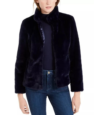 Maison Jules Women's Faux-Fur Jacket Navy Size Small