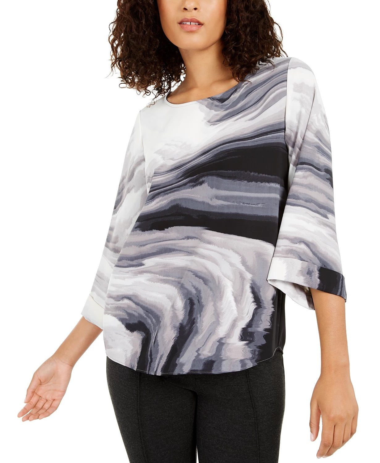 Alfani Women's Printed Swing Top Grey Size X-Large