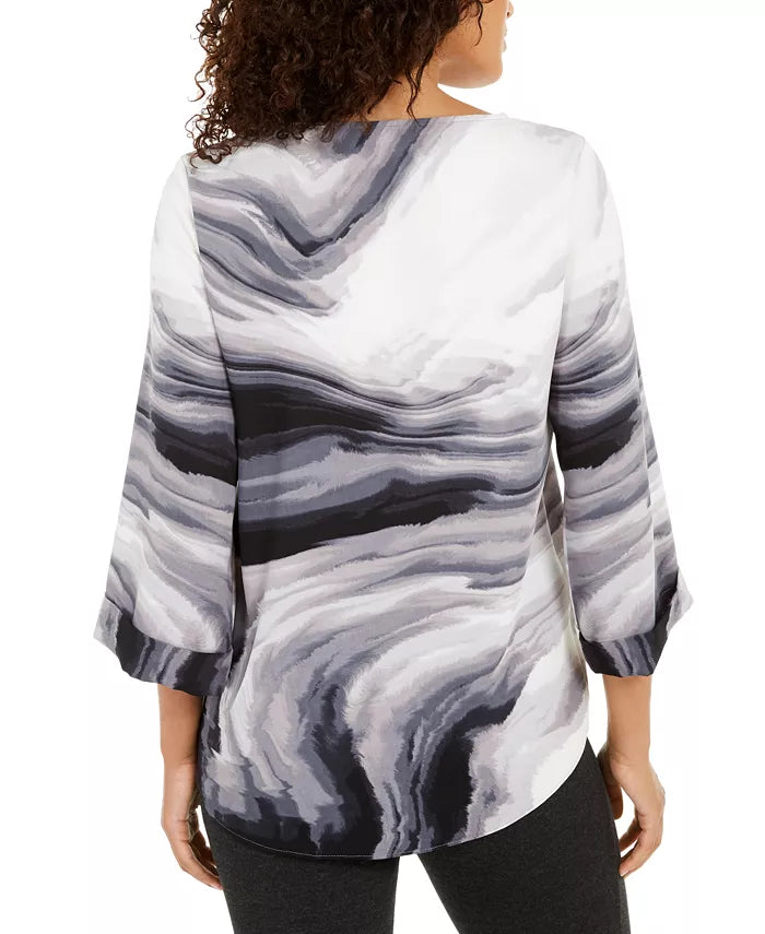 Alfani Women's Printed Swing Top Grey Size X-Large