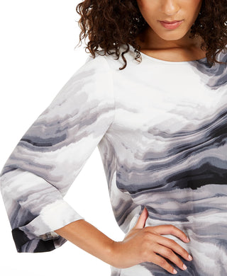 Alfani Women's Printed Swing Top Grey Size X-Large