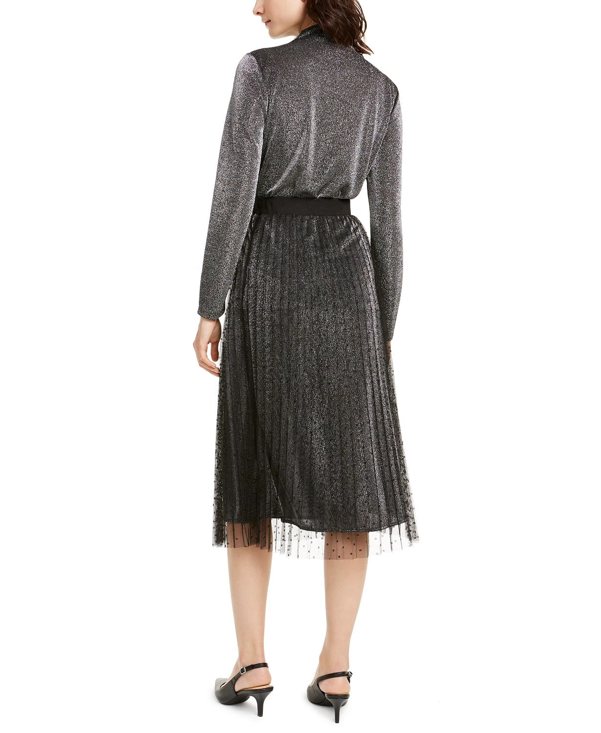 Alfani Women's Swiss-Dot Metallic Midi Skirt Dark Gray Size Petite Small