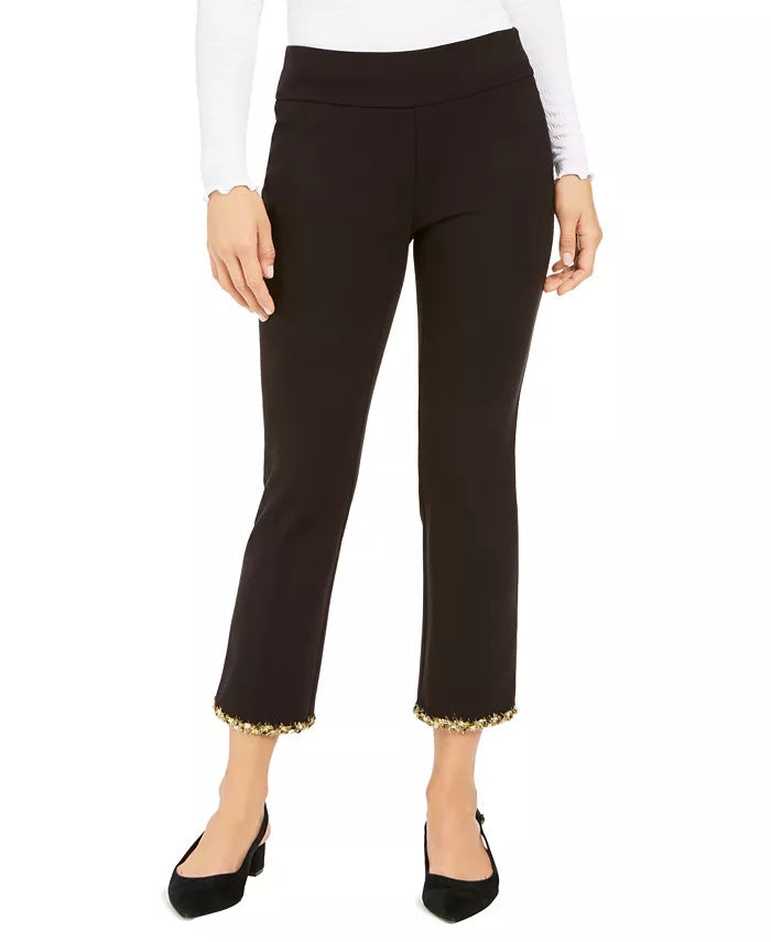 Alfani Women's Embellished Hem Ankle Skinny Pants Black Size 6