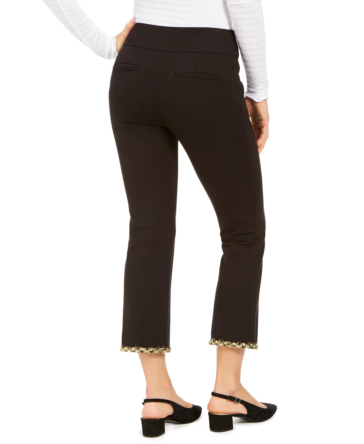 Alfani Women's Embellished Hem Ankle Skinny Pants Black Size 6