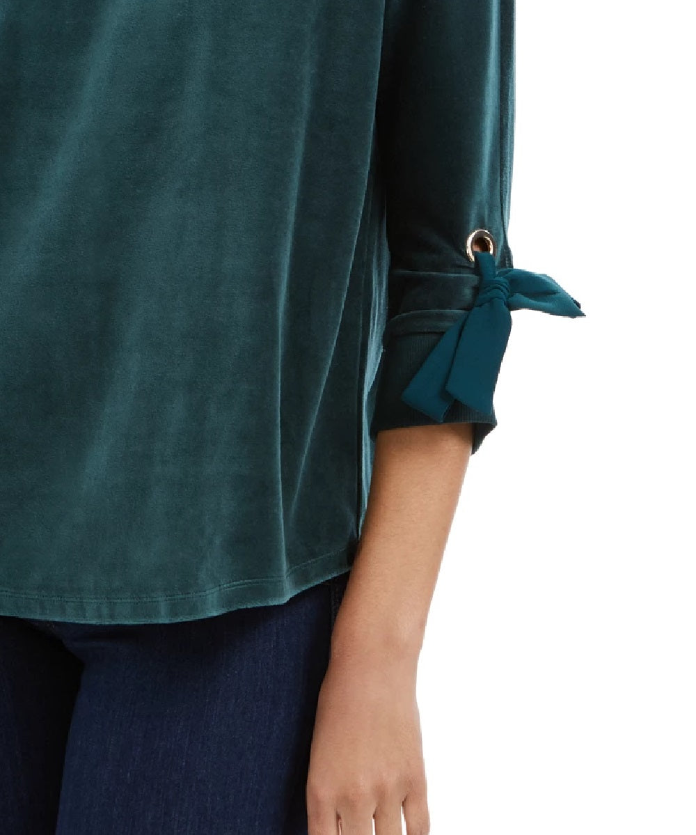 Charter Club Women's Velvet Tie-Sleeve Top Dark Green Size X-Small
