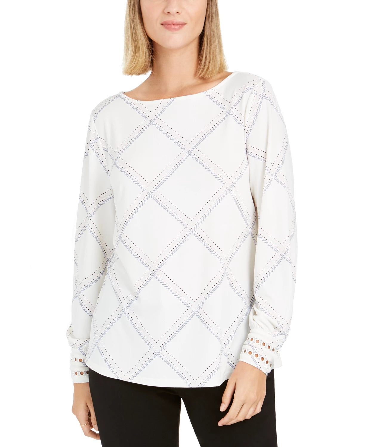 Charter Club Women's Plaid Knit Top White Size X-Large