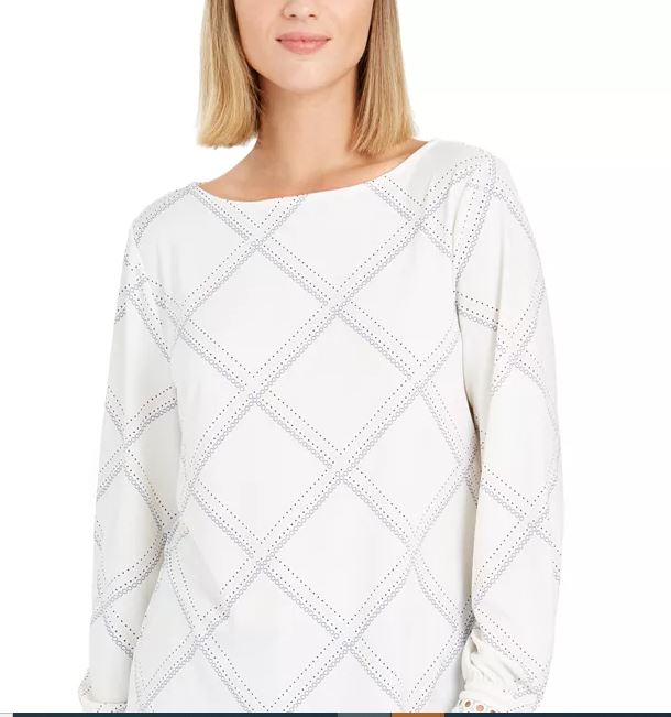 Charter Club Women's Plaid Knit Top White Size X-Large