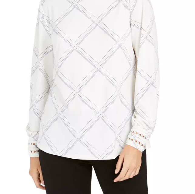 Charter Club Women's Plaid Knit Top White Size X-Large