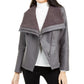 Alfani Women's Faux-Leather Fleece-Trim Jacket Gray Size X-Large