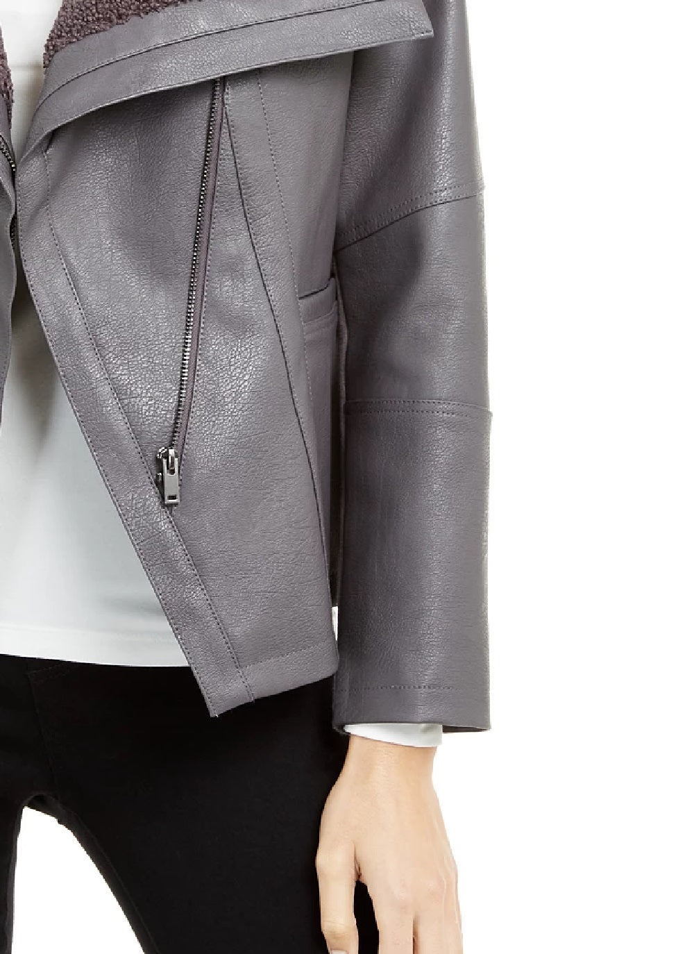 Alfani Women's Faux-Leather Fleece-Trim Jacket Gray Size X-Large