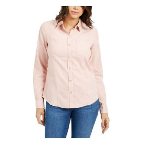 Charter Club Women's Button-Down Cotton Corduroy Shirt Pink Size Petite Small