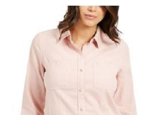 Charter Club Women's Button-Down Cotton Corduroy Shirt Pink Size Petite Small