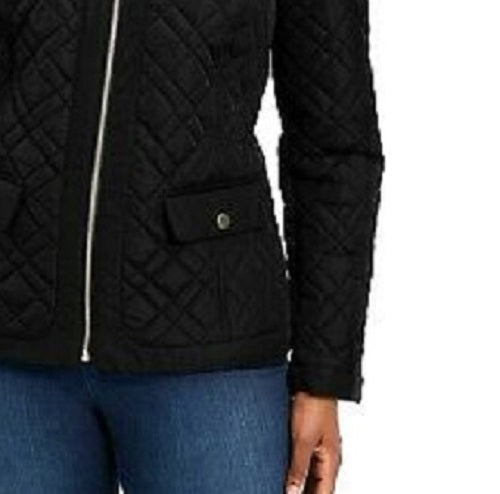 Charter Club Women's Quilted Mandarin-Collar Jacket Black Size Large