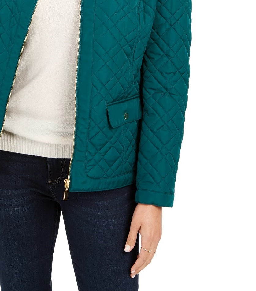 Charter Club Women's Quilted Mandarin-Collar Jacket Blue Size Small