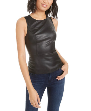 Bar III Women's Faux-Leather Peplum Top Black Size X-Small