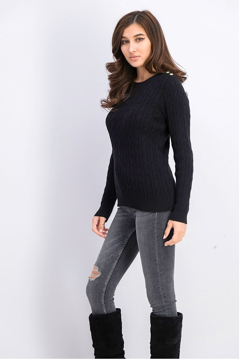 Charter Club Women's Cable-Knit Button-Trim Sweater Black Size Extra Large