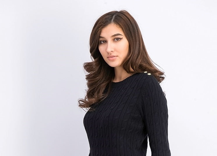 Charter Club Women's Cable-Knit Button-Trim Sweater Black Size Extra Large