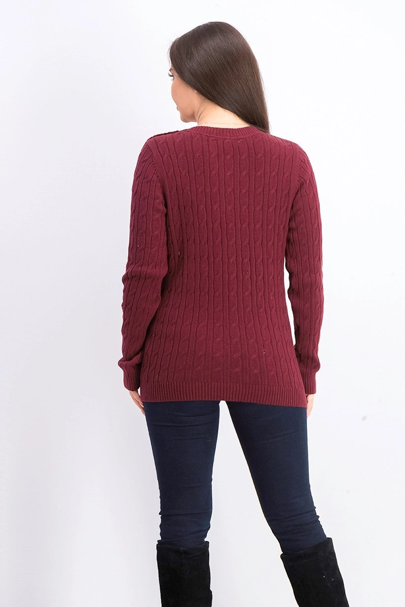 Charter Club Women's Cable-Knit Button-Trim Sweater Red Size Large