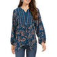 Style & Co Women's Printed Handkerchief-Hem Peasant Top Green Size Extra Small