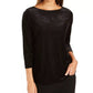 Charter Club Women's Flocked Boat-Neck Top Black Size Petite Medium