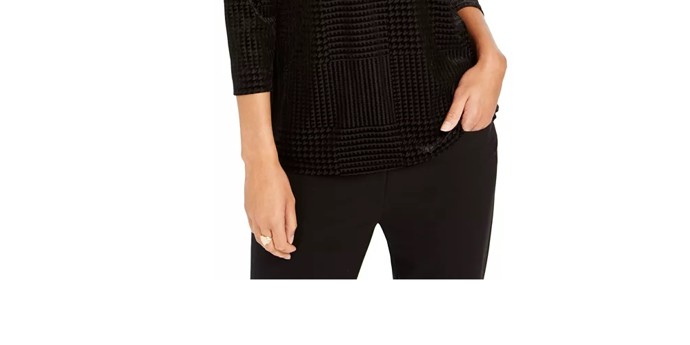 Charter Club Women's Flocked Boat-Neck Top Black Size Petite Medium