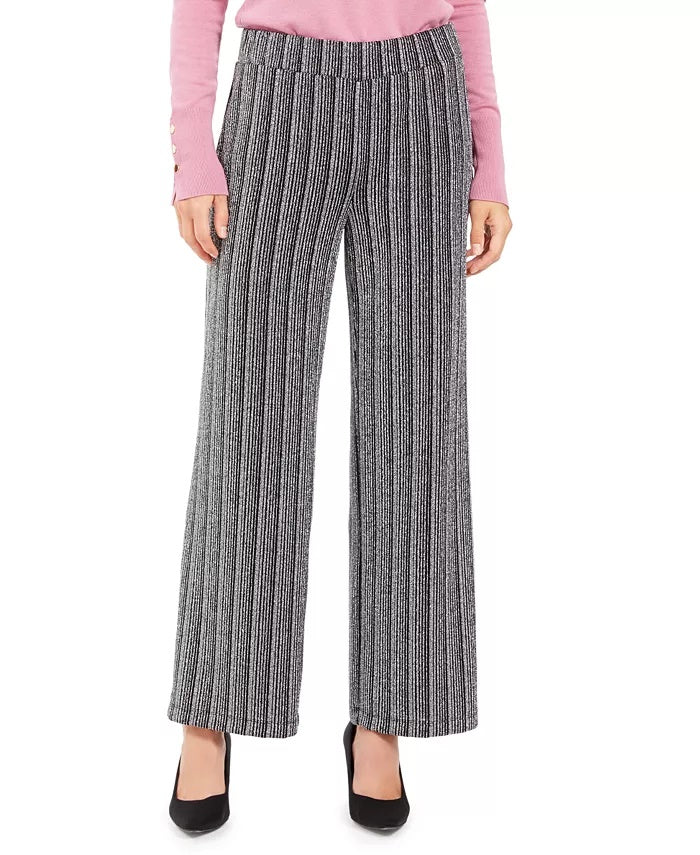 JM Collection Women's Metallic Textured Pull On Pants Black Size XX-Large