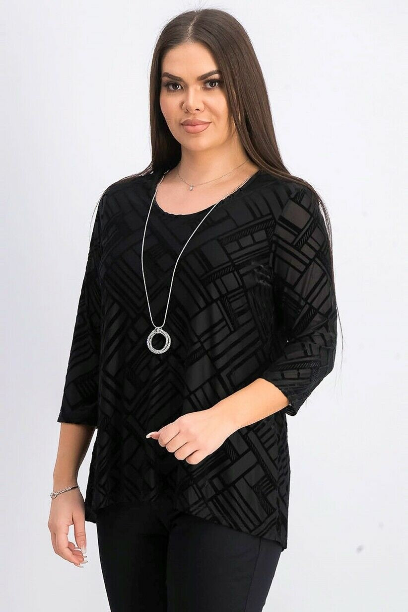 JM Women's Collection Velvet Necklace Top Black Size Extra Small