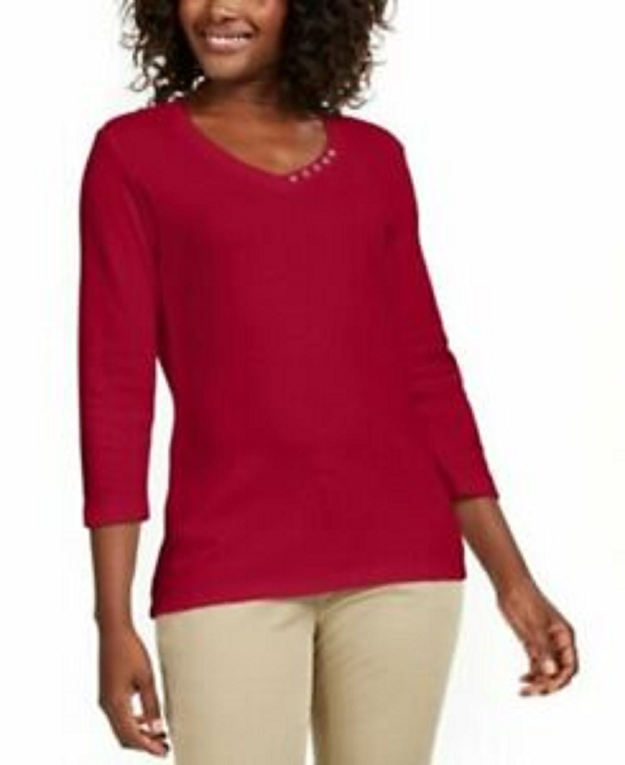 Karen Scott Women's Grommet-Neck Cotton Top Bright Red Size Small