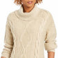 Charter Club Women's Cowl-Neck Cable-Knit Glitter Sweater White Size X-Large