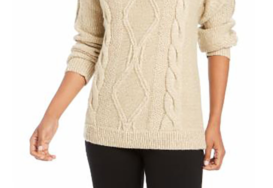 Charter Club Women's Cowl-Neck Cable-Knit Glitter Sweater White Size X-Large