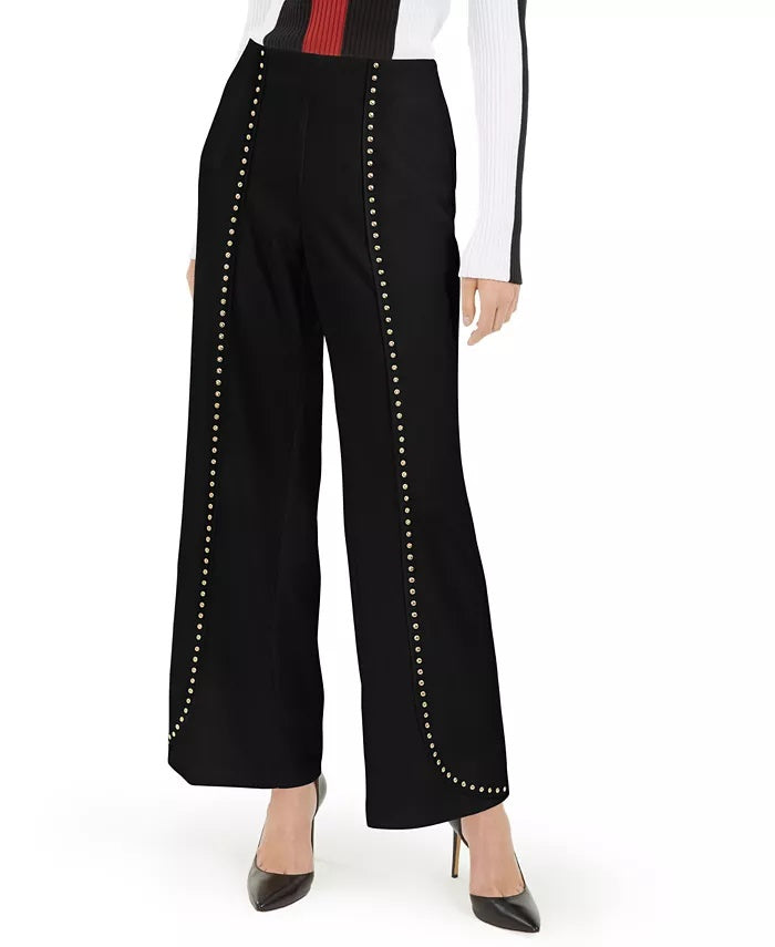 INC International Concepts Women's Crepe Studded Wide Leg Pants Black Size X-Large