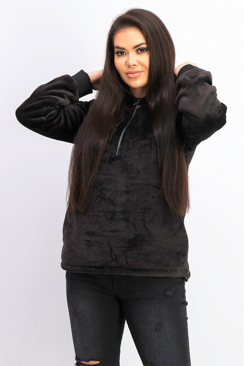 Ideology Women's Faux Fur Quarter Zip Hoodie Black Size X-Small