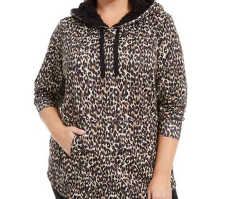 Ideology Women's Plus Printed RoundHem Hoodie Beige khaki Size 3X