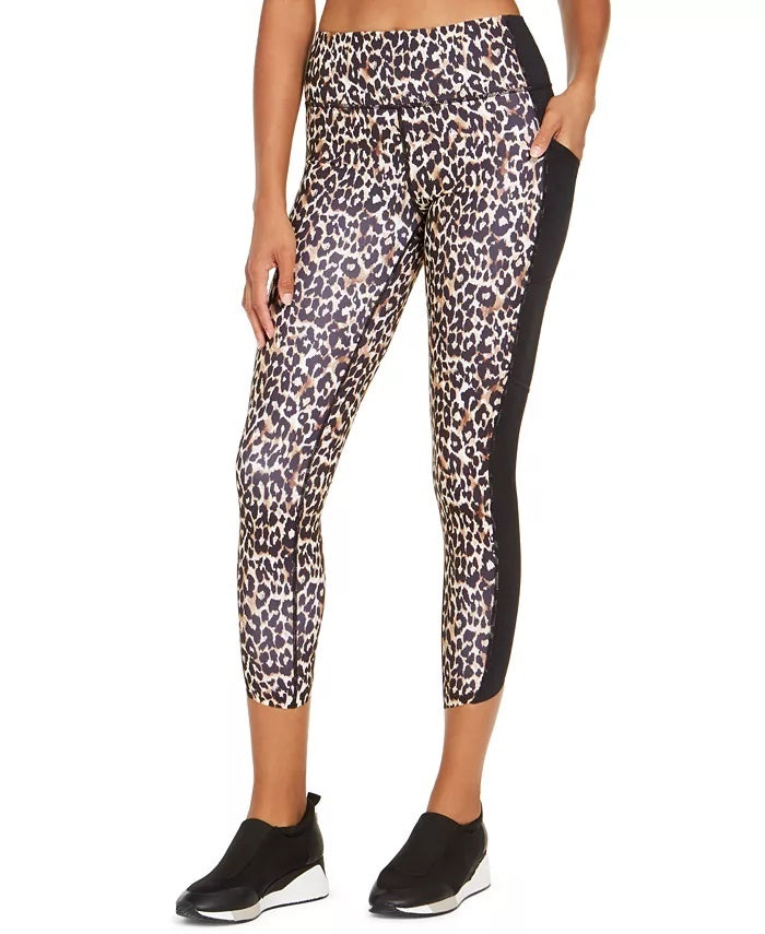 Ideology Women's Colorblocked Leopard Print Leggings Beige khaki Size XX-Large