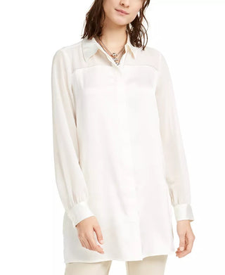 Alfani Women's Tunic Button Up Shirt White Size Large
